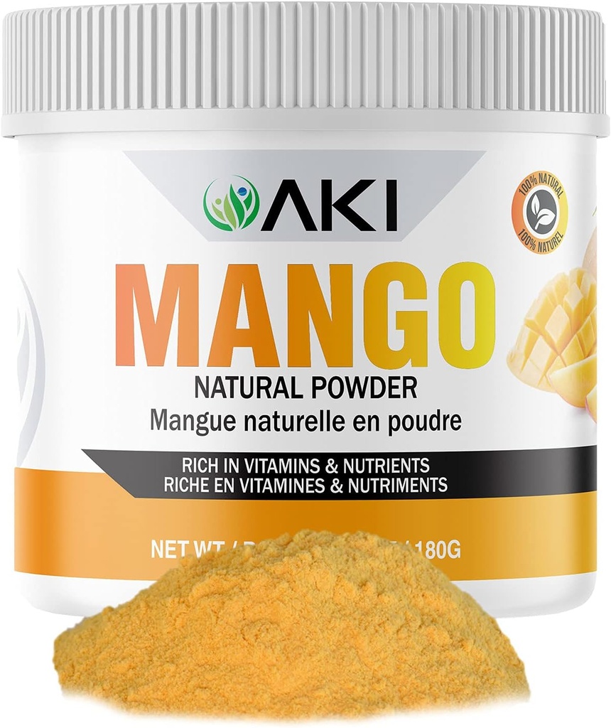 Polvere di estratto di mango AKI (6.34oz/180g) - Vitamina C e altri nutrienti - Mango essiccato, ideale come supplemento Booster per proteine Smoothies, condimento sorbetto, succo, ghiaccioli e gelato