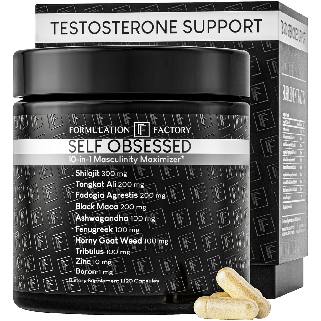 Fabbrica di Formulazione Auto Osessed 10 in 1 Mascolinità Massimizzatore Supplemento, Shilajit per gli uomini, Tongkat Ali, Ashwaganda, Crescita del muscolo di Fenugreek, Energia, Drive, Forza, Recupero 2 Mesi (Pack of 1)