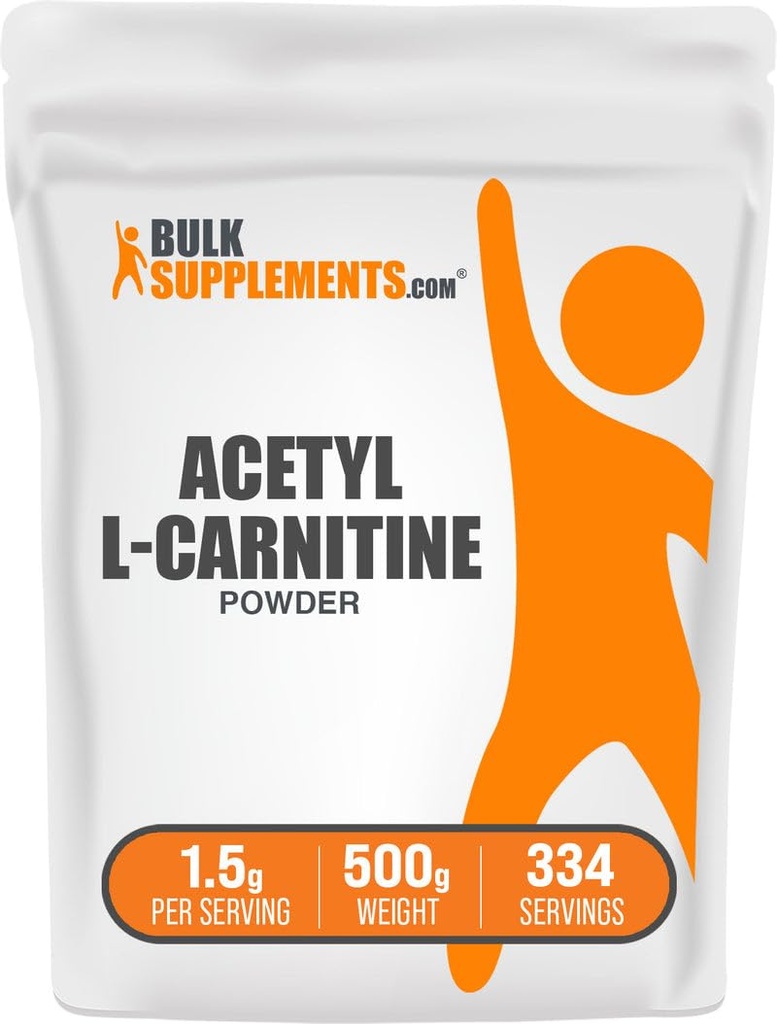 BulkSupplements.com Poudre d'acétyle L-Carnitine - en tant que HCl ALCAR, supplément de carnitine - sans gluten, 1,5g par portion, 500g (1,1 lb) (paquet de 1)
