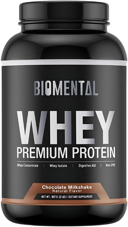Biomental Chocolate Whey Protein Powder - Ricco sapore per la crescita del muscolo e il recupero - Supplemento di nutrizione di fitness Premium - Zero Artificial Flavors & Sweeteners - Protein Supplement 2 Pounds