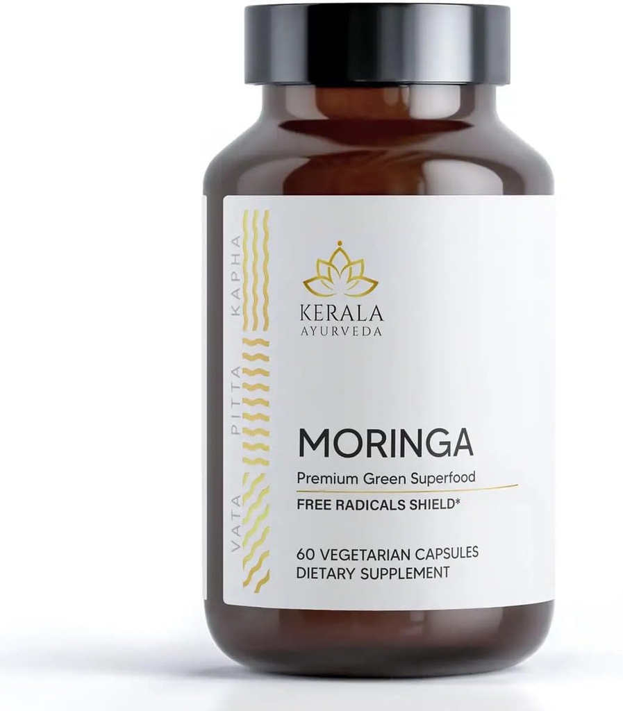 Kerala Ayurveda Moringa 60 Kapseln | Green Superfood | Hautgesundheit und Immununterstützung | Natürliche Energie Supplement | Kräuter Wellness Supplement | Verdauungssystem Unterstützung
