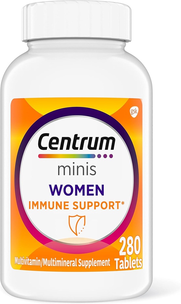 Centrum Minis Women's Daily Multivitamin per il supporto immunitario con zinco e vitamina C, 280 Mini Tablet, 140 giorni di alimentazione
