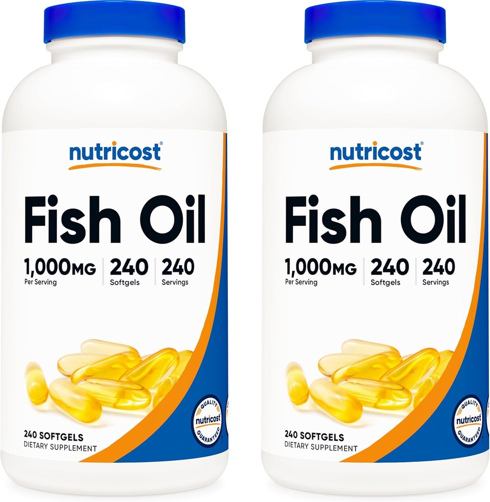 Huile de poisson Nutricost 1000mg (560mg d'oméga-3), 240 Softgels (2 bouteilles)