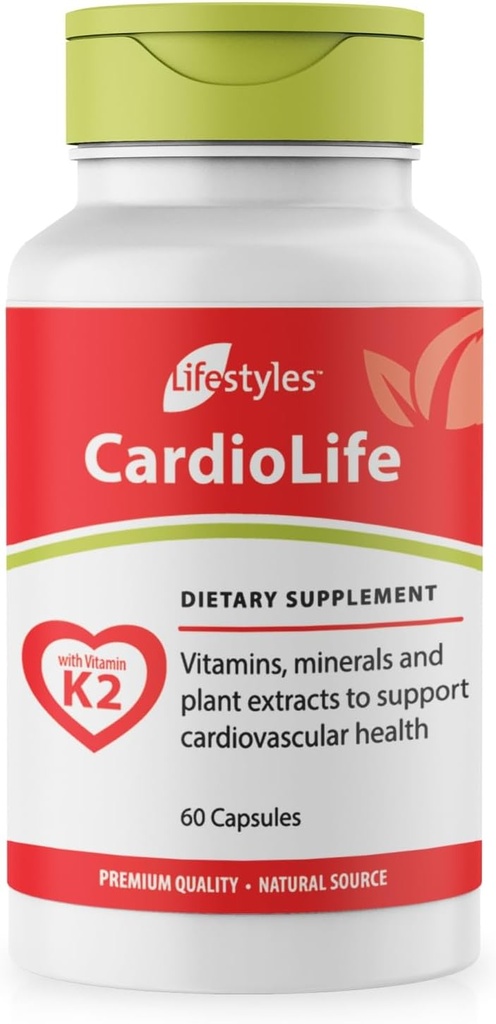 Lifestyles CardioLife Supplemento - Herbal Heart Health Support with Vitamin K2 (MK7), Acido Folico, Beetroot, Cayenne Extract & More – Made in Canada – 60 capsule (1)