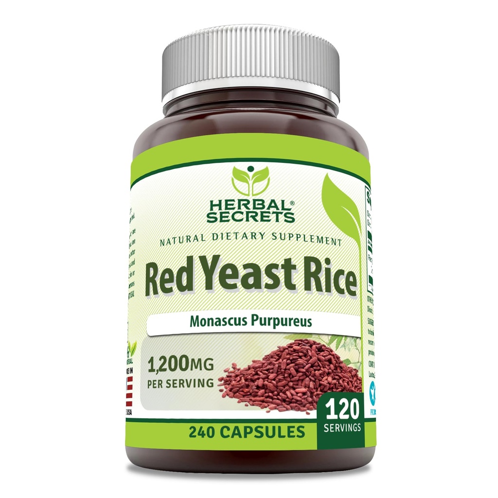 Herbal Secrets Red Yeast Rice 1200 Mg pro Servierung, 240 Veggie Kapseln Ergänzung | Non-GMO | Gluten Free | Made in USA