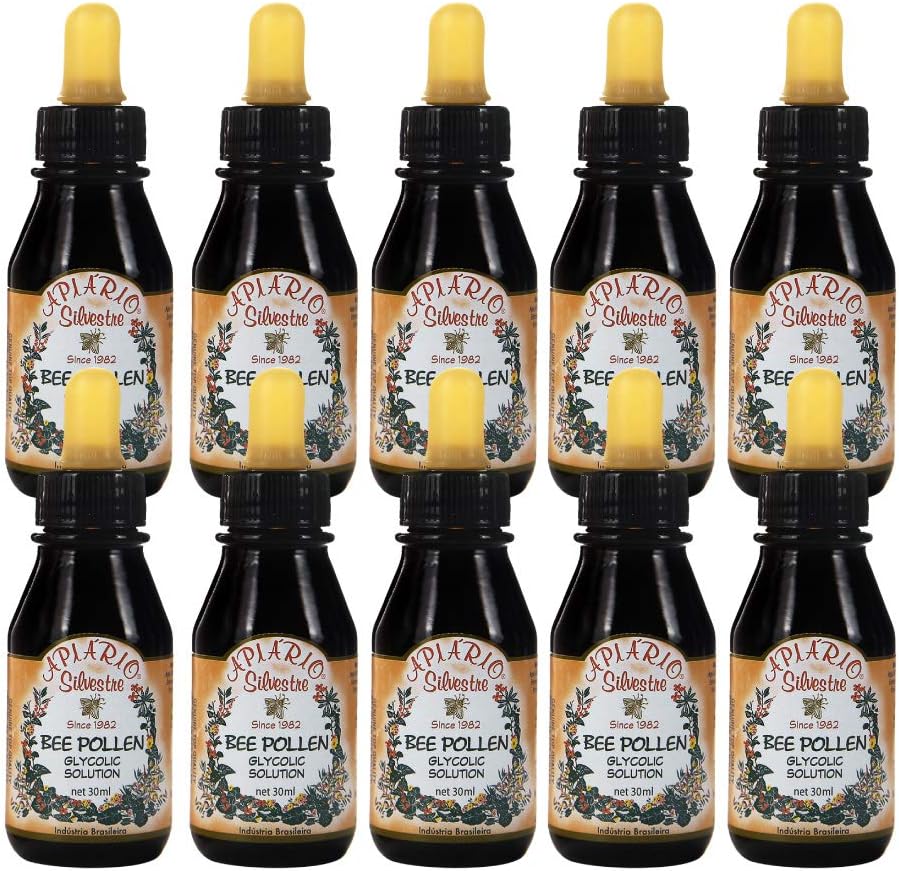 10 bouteilles d'Apiario Silvestre Abeille Brésilienne Pollen Extrait Glycolique liquide -Non alcoolique, sans cire