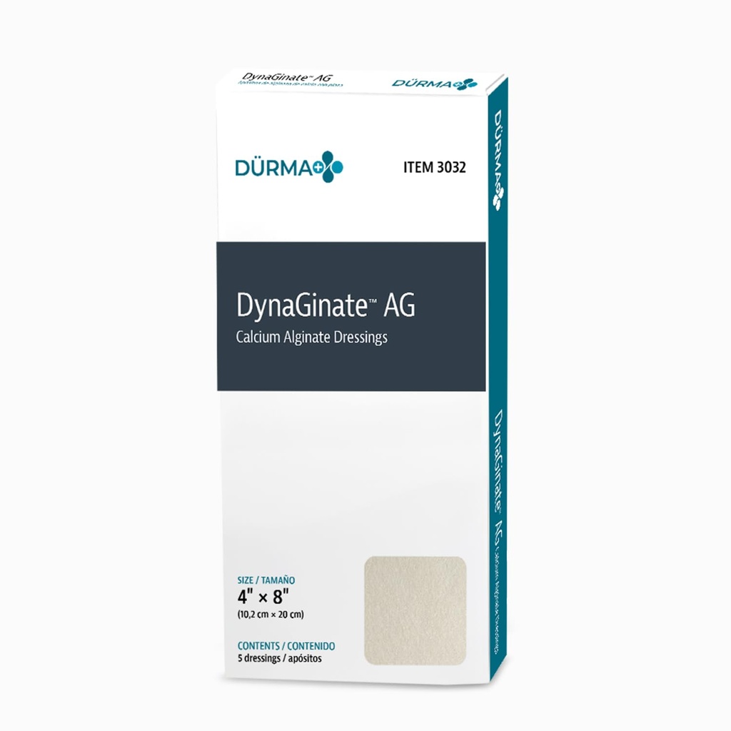 Dynarex DynaGinate AG Silber Calcium Alginat Dressings - 4"x8", Calcium Alginat Wound Dressing mit Silber Ions, 1 Fall von 50 DynaGinate AG Dressings - 4"x8" - 1 Box von 5