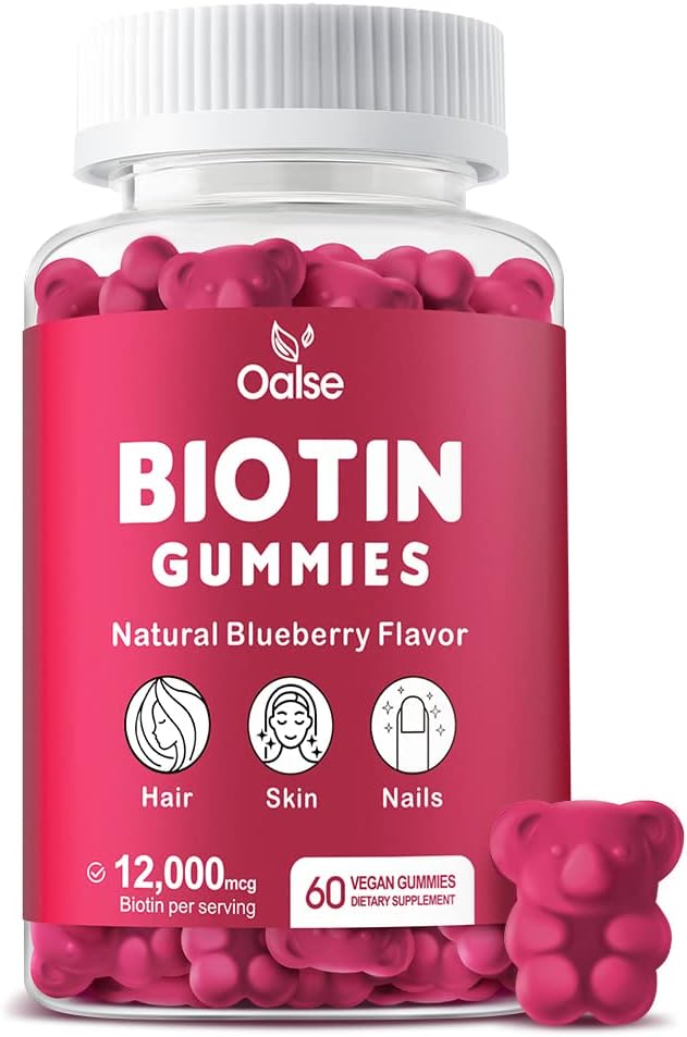 Biotin Gummis, Biotin-Ergänzung mit Chlorophyll, schwarzem Seedöl, Multivitaminen und Zink-Unterstützung Haar Haut und Nägel Gesundheit für Frauen und Männer [60 Count (Pack von 1)]