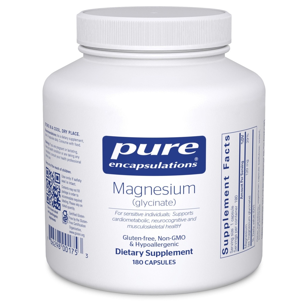 Pure Encapsulations Magnesium (Glycinate) - Supplemento al supporto Stress Relief, Sleep, Heart Health, Nerves, Muscles, and Metabolism* - con Magnesium Glycinate - 180 Capsule