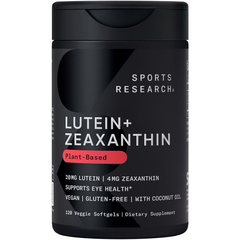 Sport Research® Lutein und Zeaxanthin Kapseln - Eye Health Support Supplement Made with Lute-Gen® and Organic Coconut Oil - Vegan Friendly & Non-GMO Verified - 120 Veggie Softgels
