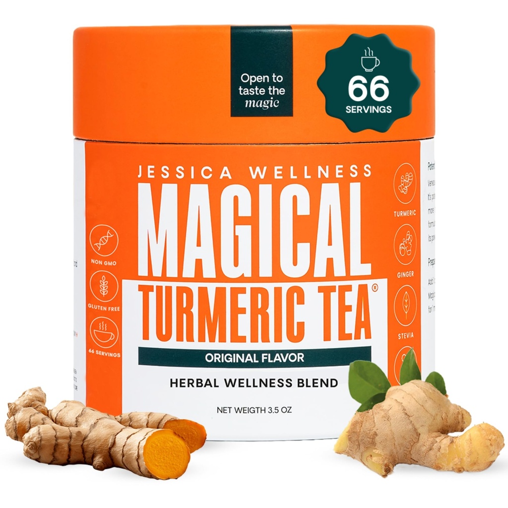 JESSICA WELLNESS Magical Turmeric Tea mit Ginger, Black Pepper und Stevia | Turmeric Powder Organic Blend | 3.5 oz (Original Flavor)