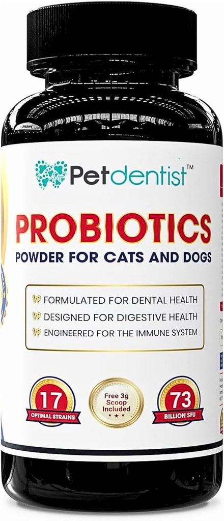 Probiotics for Dogs and Cats 17 Bacterial Strains 73 Billion CFUs Powder Supplements for Dogs Dental Care Health Bad Breath Dog Digestion Skin Coat and Immunity Support -90g