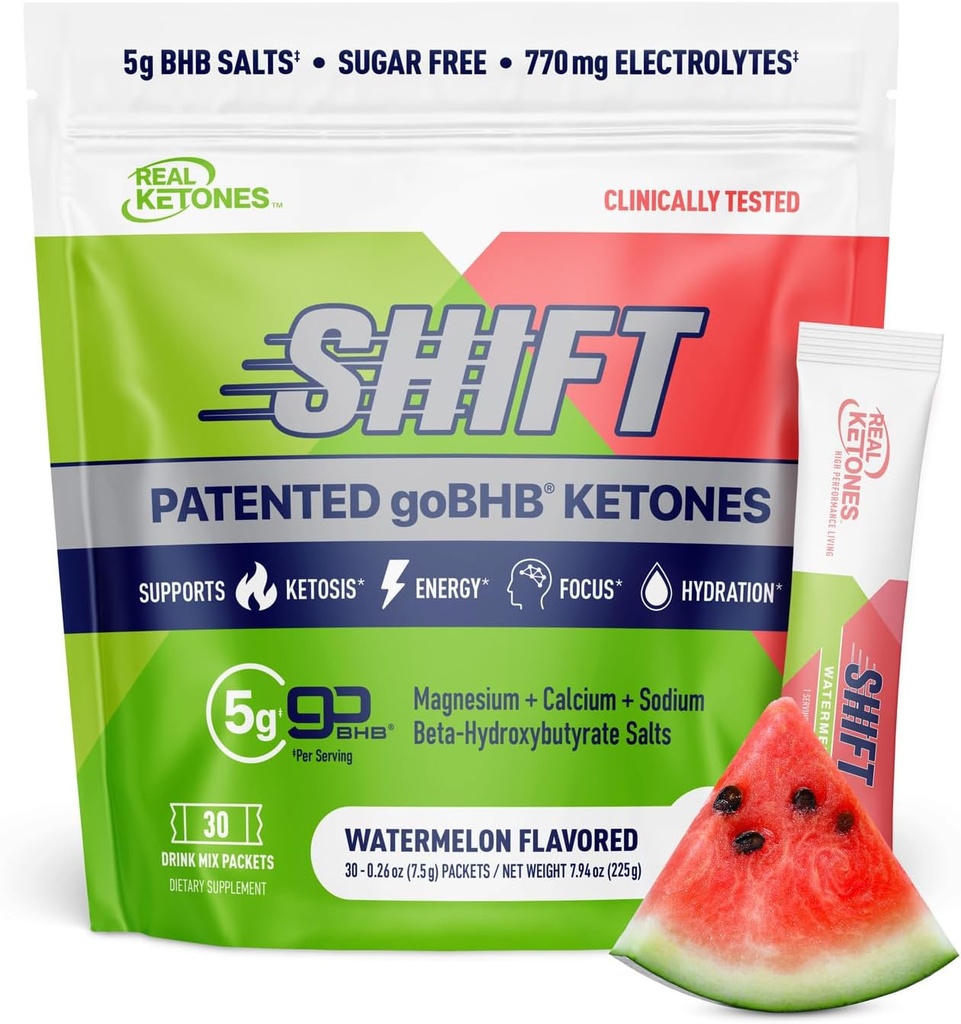 Real Cétones BHB Cétones exogènes Buvez des packets de mélange Céto Electrolytes Powder Packets Pas de sucre avec 4 électrolytes à jeun principal plus hydratant breveté Keto BHB - 30 Compte pastèque