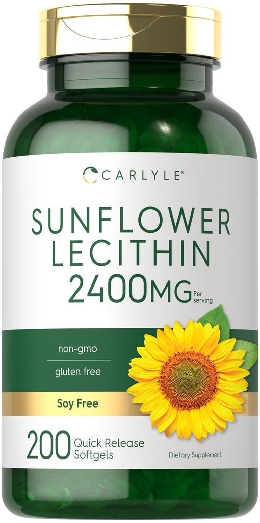 Carlyle Sunflower Lécithine Softgel Capsules de 2400mg de 200 Nombre Riche en Phosphatidyl Choline.