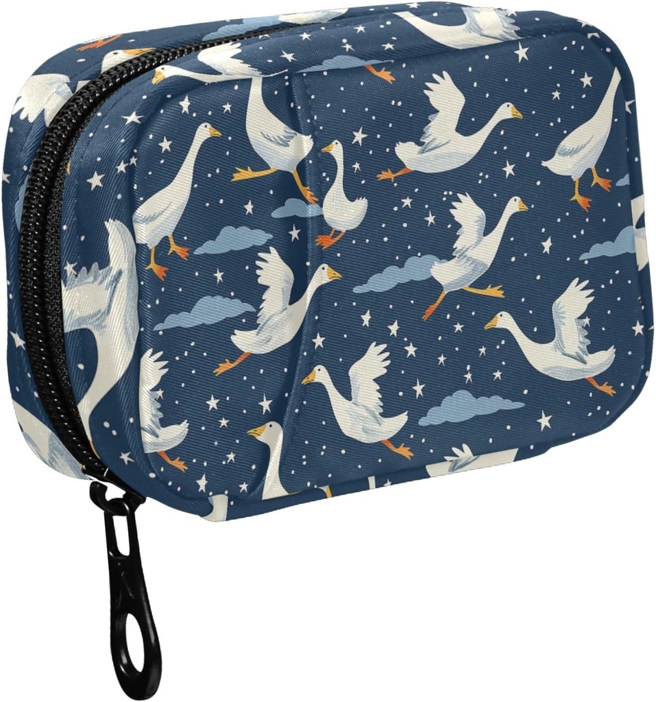 Fustylead Funny Geese Flying in Nightsky und Stars Travel Pill Organizer Tasche mit Reißverschluss kleine Pille Box 7 Tage Pille Fall für Geldbeutel Lagerung Wöchentliche Vitamin Medizin Ergänzung