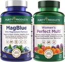 Prodotti di purezza Bundle - MagBlue + Donna Perfetto Multi - MagBlue (Magnesium Bisglycinate + Vitamina D3 + Più) - Donne Perfette Multi - Supporta la salute del tratto urinario, Immunità, Chiodi della pelle dei capelli +Di più