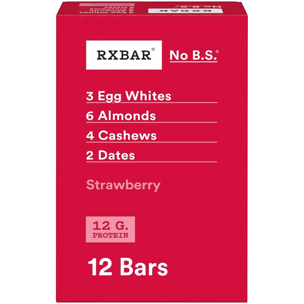 RXBAR Protein Bars, 12g Protein, Glutenfreie Snacks, Erdbeere, 22oz Box (12 Bars)