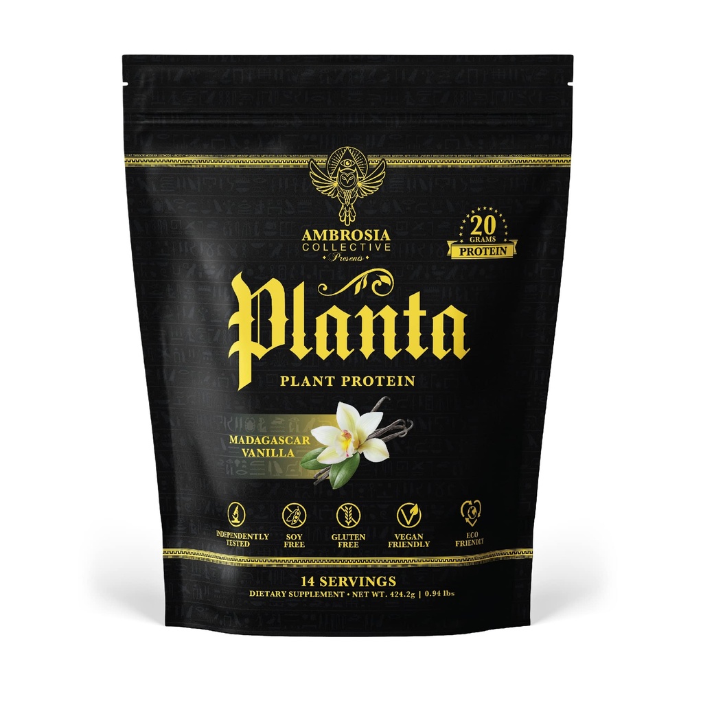Ambrosia Planta - Premium Plant-Based Protein | Vegan & Keto Friendly | Guurmet Flavors with No Bloating or Stomach Upset | Gluten & Soy Free | No Aggiunto Sugar | 14 Servings | (Vanilla)