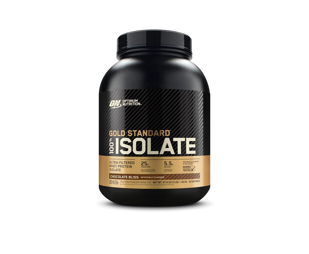 Optimum Nutrition Gold Standard 100% Isolate, Protein Powder, Chocolate Bliss, 3 Pounds, 44 Servings. Isolato di proteine del siero di latte ( Vary di maggio di imballaggio)