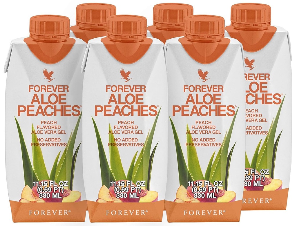 Forever Living - Forever Aloe Peaches - Supporte la digestion, le système immunitaire, les niveaux d'énergie Aucun conservateur, végétalien, sans gluten - 6 paquets