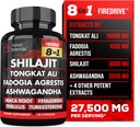 Shilajit 3000mg Tongkat Ali 15.000mg Fadogia Agrestis 1000mg Maca Root 2000mg Ashwagandha 4000mg Fenugreek 1500mg Tribulus Terrestris 500mg Turkesterone 500mg, 8-in-1 Integratore di miscela per gli uomini