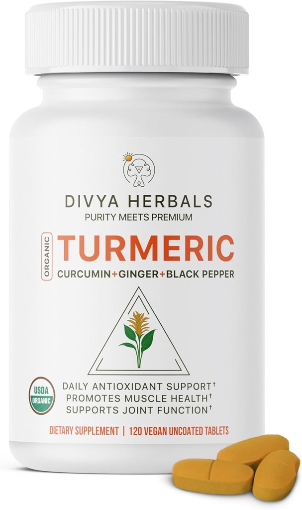 Organic Turmeric & Ginger + Black Pepper - 100% reine Ganzwurzeln, unverarbeitet, unbeschichtet, Authentic Ayurvedic Blend - Unterstützt Joint Health & Immunity – 120 Vegan Tabs