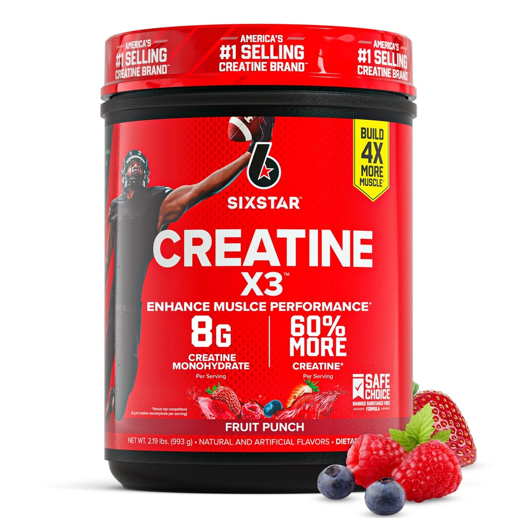 Six Star Creatine Monohydrat-Pulver, X3 (Fruit Punch) - Flavored Creatine HCl Pulver Monohydrat-Ergänzung für Muskelaufbau & Performance - Post Workout-Ergänzung für Männer & Frauen - 30 Servietten