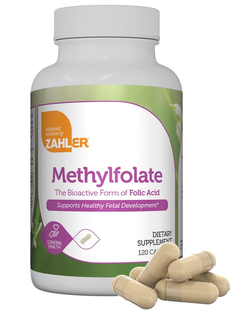 Zahler Méthylfolate - Soutien au développement foetal sain et à la santé génétique - Acide folique méthylé à partir de 1000 mcg DFE L-méthylfolate - supplément de méthyle sans OGM pour les femmes (120 capsules)