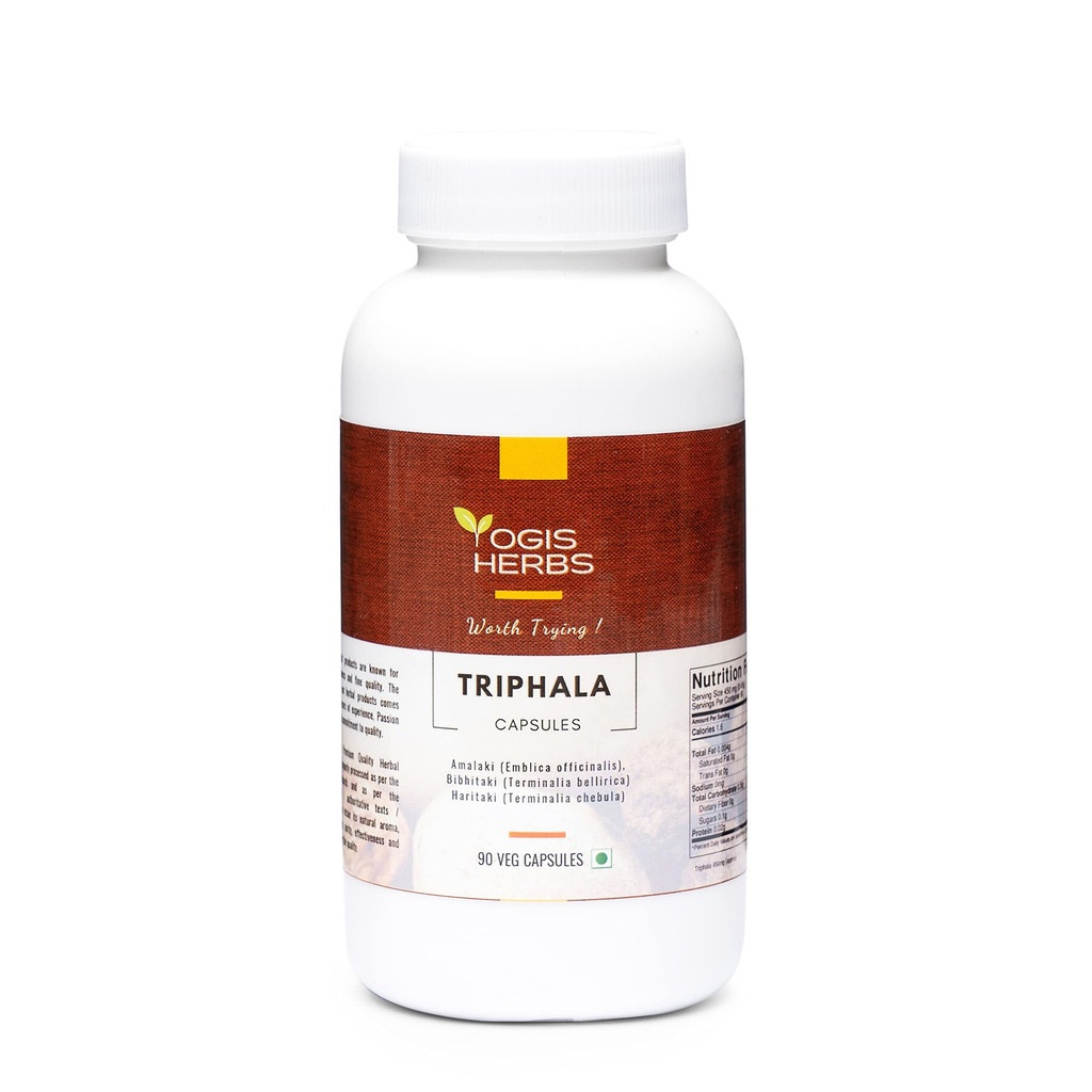 YOGIS HERBS Triphala Capsules Amalaki (Emblica Officinalis), Bibhitaki (Terminalia Bellirica) et Haritaki (Terminalia Chebula) 90 gélules