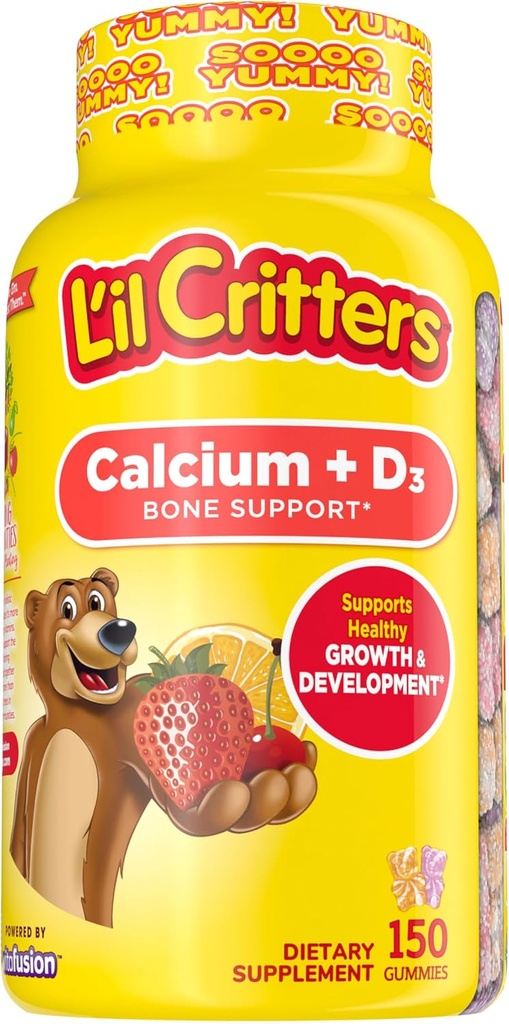 Supplément Gummy quotidien pour les enfants, pour le soutien aux os, orange, fraise et cerise, 150 gummes
