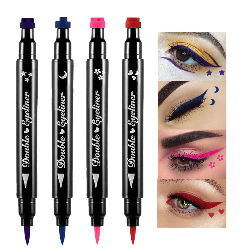 BINGBRUSH Doppelseitige flüssige Stamp Eyeliner Pen, Face Stamps Makeup Extrem schwarz wasserdicht Slim Gel Filz Spitze High Black Pigment Liquid Eyeliner & Seal Harza para Spitzen de Gel (Colorful)