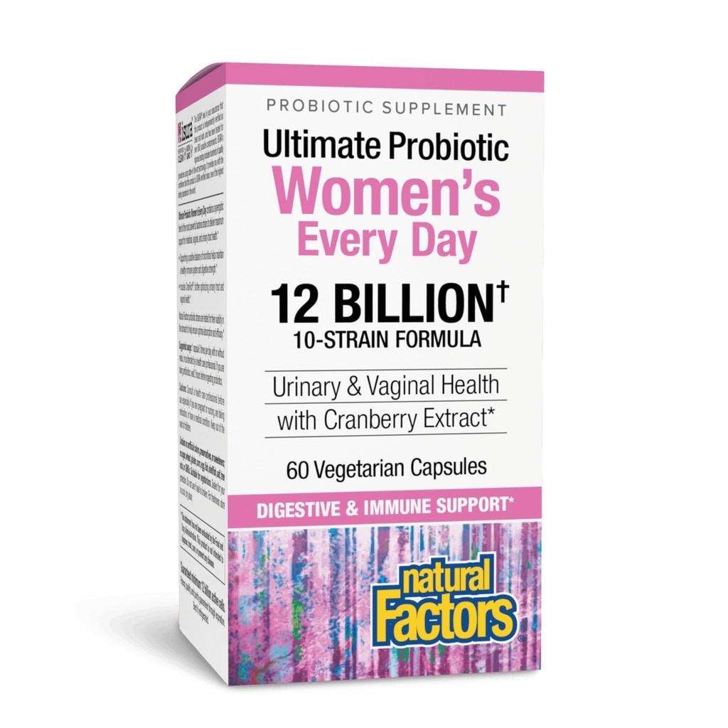 Facteurs naturels Ultimate Probiotic Women's Every Day - Supplément digestif pour la santé - Supplément probiotique pour le traitement urinaire et le soutien de la santé vaginale - 60 capsules végétariennes (60 portions)