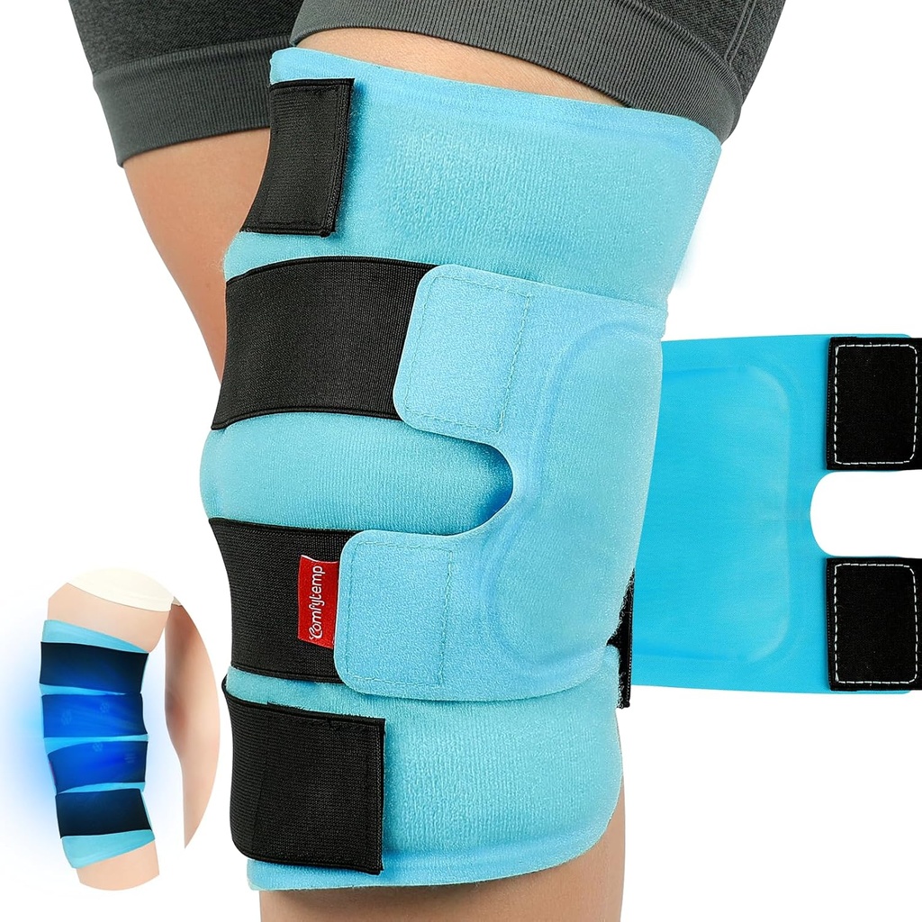 Comfytemp Large Knee Ice Pack Wrap Reusable Gel, Full Coverage Knee Cold Compression Brace for Injuries, Pain Relief, Replacement Recovery, Arthritis, ACL, After Surgery Get Well Gift, 23.6"x11.8"