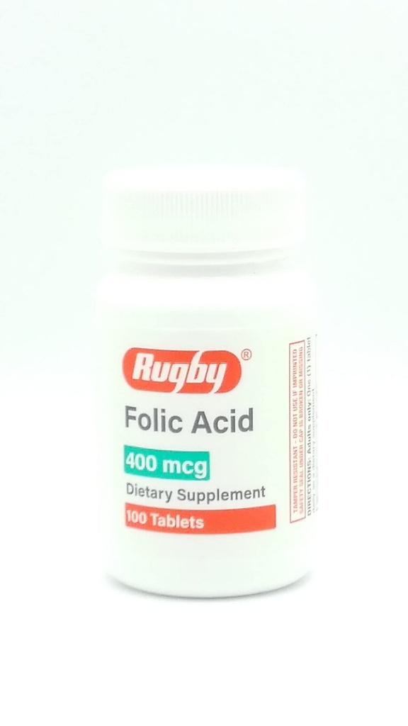 Laboratoires de rugby Acide folique 400 mcg Vitamine B9 Folate Supplément alimentaire quotidien Soutiens sans gluten Santé cardiovasculaire 100 comprimés pour adultes seulement (paquet de 1)