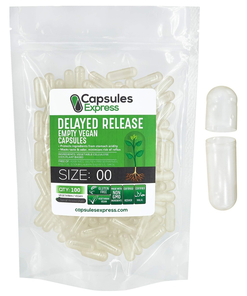 XPRS Nutra Delayed Veröffentlichung Größe 00 Leere Kapseln - 100 Graf Klare leere vegane Kapseln - Fillable Vegetarian Pillen - DIY Gemüse Kapsel Füllung - Veggie Gel Kapseln für Do-It-Yourself Ergänzungen