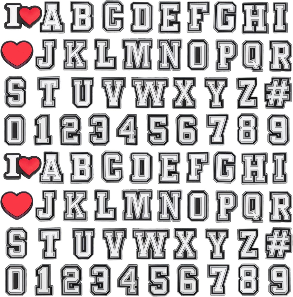 74+4 Pcs Letters Numeri Charms scarpa, Doppia A-Z Letters & 0-9# Numeri Charms for Clogs Wristbands Bracciali,per Uomo Donne Adulti Bambini Ragazze