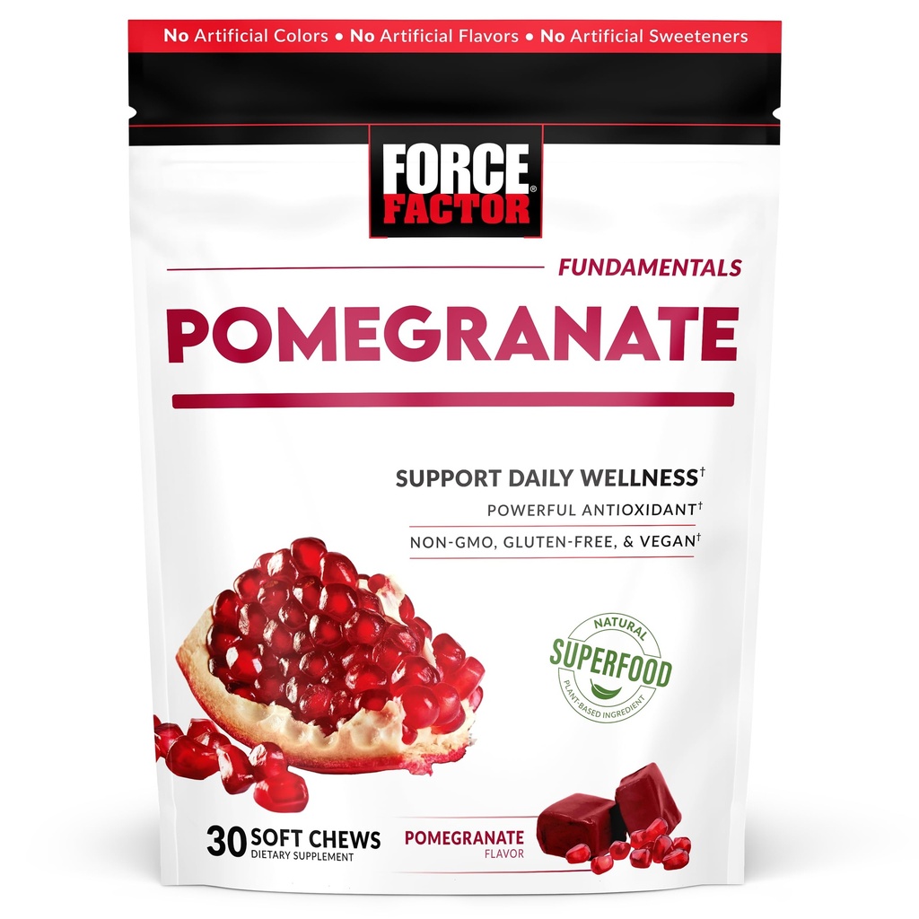 Kraftfaktor Granatapfel Weiche Kauen für gesundes Altern, Herzgesundheit, Knochengesundheit, & Gehirn Gesundheit, Superfood & Antioxidantien Supplement, Non-GMO, Gluten-Free, Vegan, Granatapfel, 30 Weiche Kauen