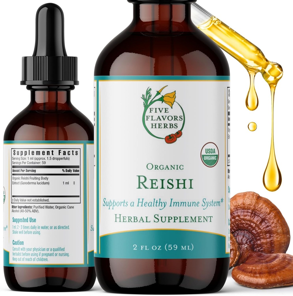 Reishi Tincture - Nervous & Immune System Support, Respiratory System, Cardiovascular & Metabolic Health, Focus & Calm Mind, Herbal Supplement - 2 Fl Oz