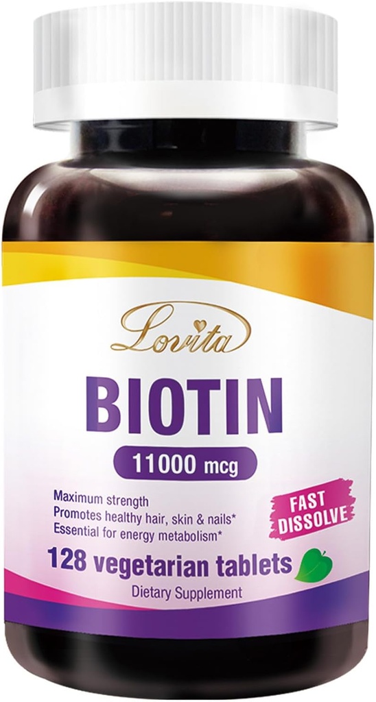LOVITA Maximale Stärke 11.000mcg Biotin: Schnellauflösende, vegetarische Tabletten - einfach absorbiert, Gluten & Dairy-Free, 128 Vegan-Friendly Tabletten