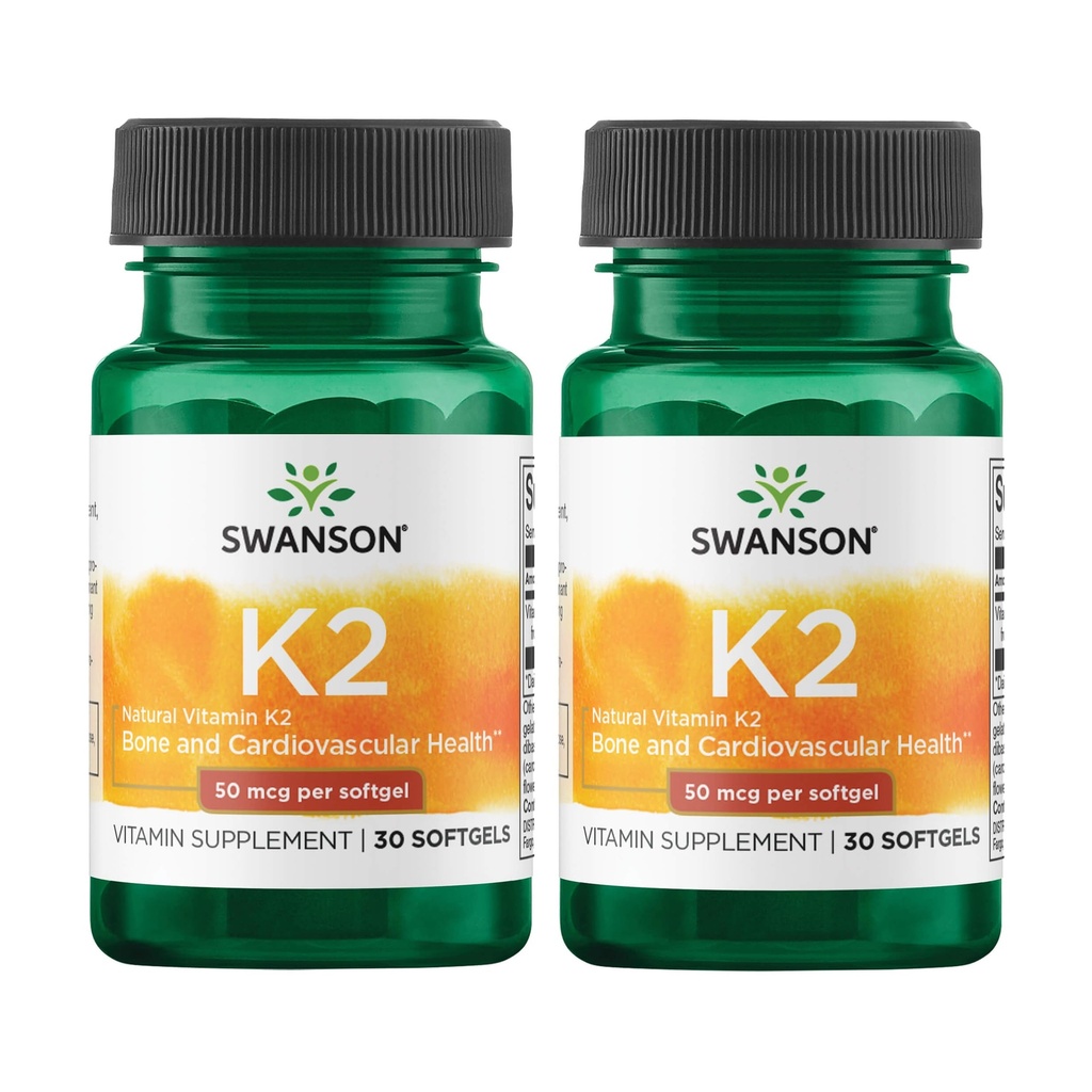 Swanson Vitamine naturelle K2 (Ménaquinone-7 de Natto) 50 mcg 30 gels (2 paquets)
