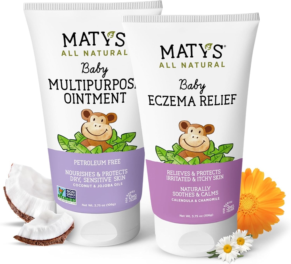 Matys Baby Eczema & Mehrzweck Salbe 2pk Combo für Babys 3 Monate +, Soothe Eczema & Nourish Dry Skin, Steroid/Petroleum kostenlos, 3.75oz jede Tube