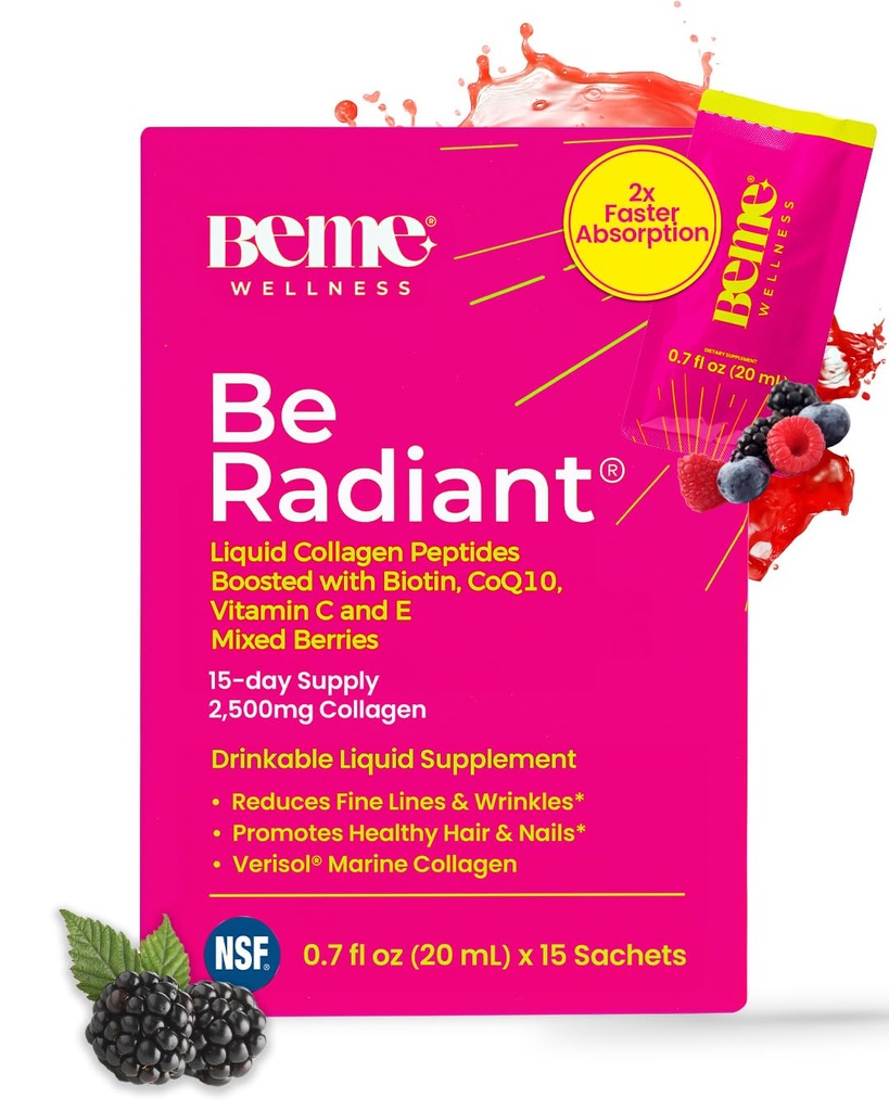 Peptide liquido BeMe BeRadiant per capelli, pelle e unghie con assorbimento 2X più veloce – clinicamente testato – 2500mg Verisol Integratori di collagene idrolizzato per le donne con biotina, CoQ10 & Vitamina C