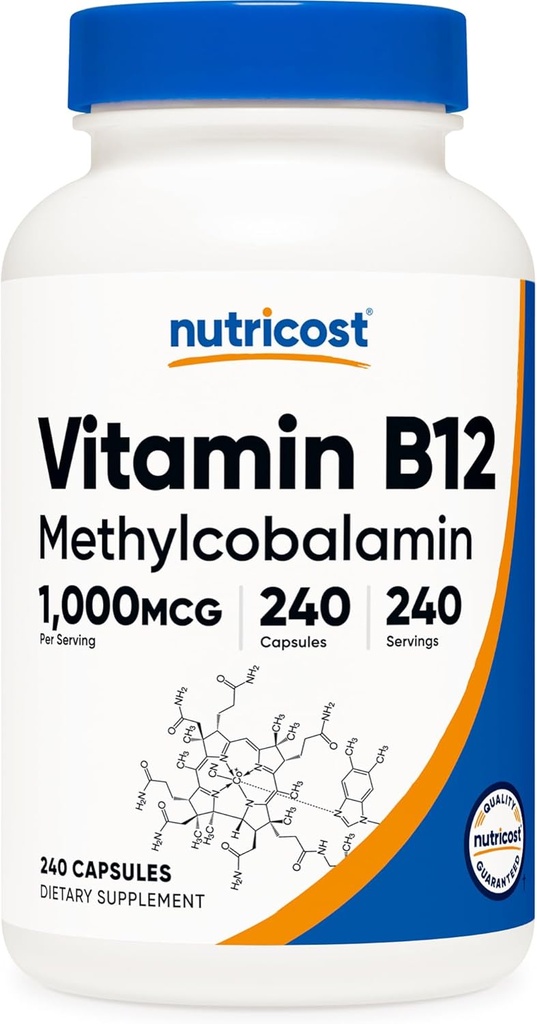 Nutricost Vitamine B12 (méthylcobalamine) 1000mcg, 240 Capsules - Végétarien, Supplément sans OGM et sans gluten B12