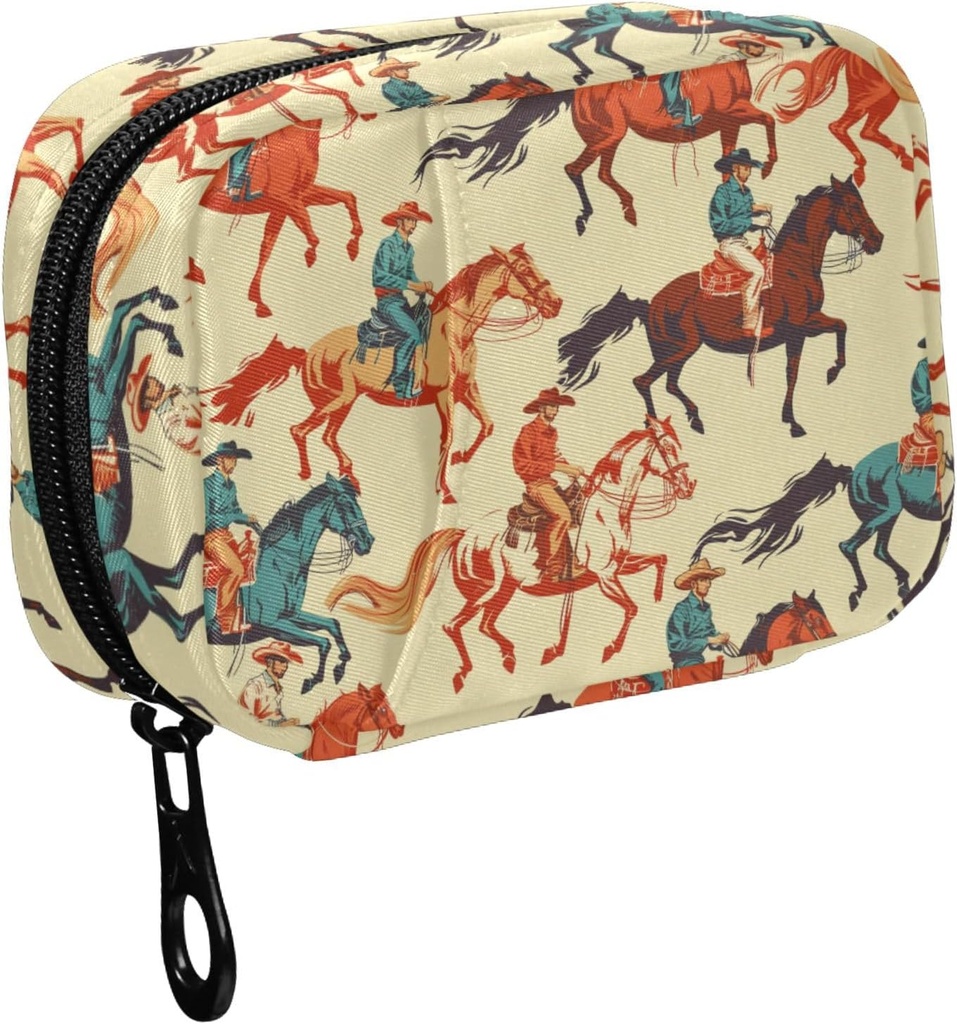Fustylead Vibrant Retro Western Cowboy Horse Pill Organizer per il Purse, Weekly Portable Pill Box con Zipper a Storage Vitamins Fish Oils Integratori