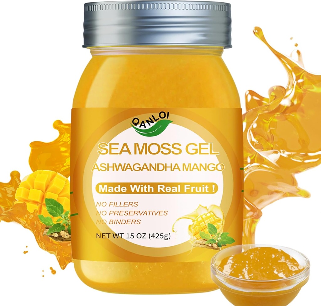 Seamoss Gel, Seamoss with Irish Sea Moss, Supplément Sea Moss-Immmune Support-15OZ Sea Moss Advanced (Ashwagandha Mango)