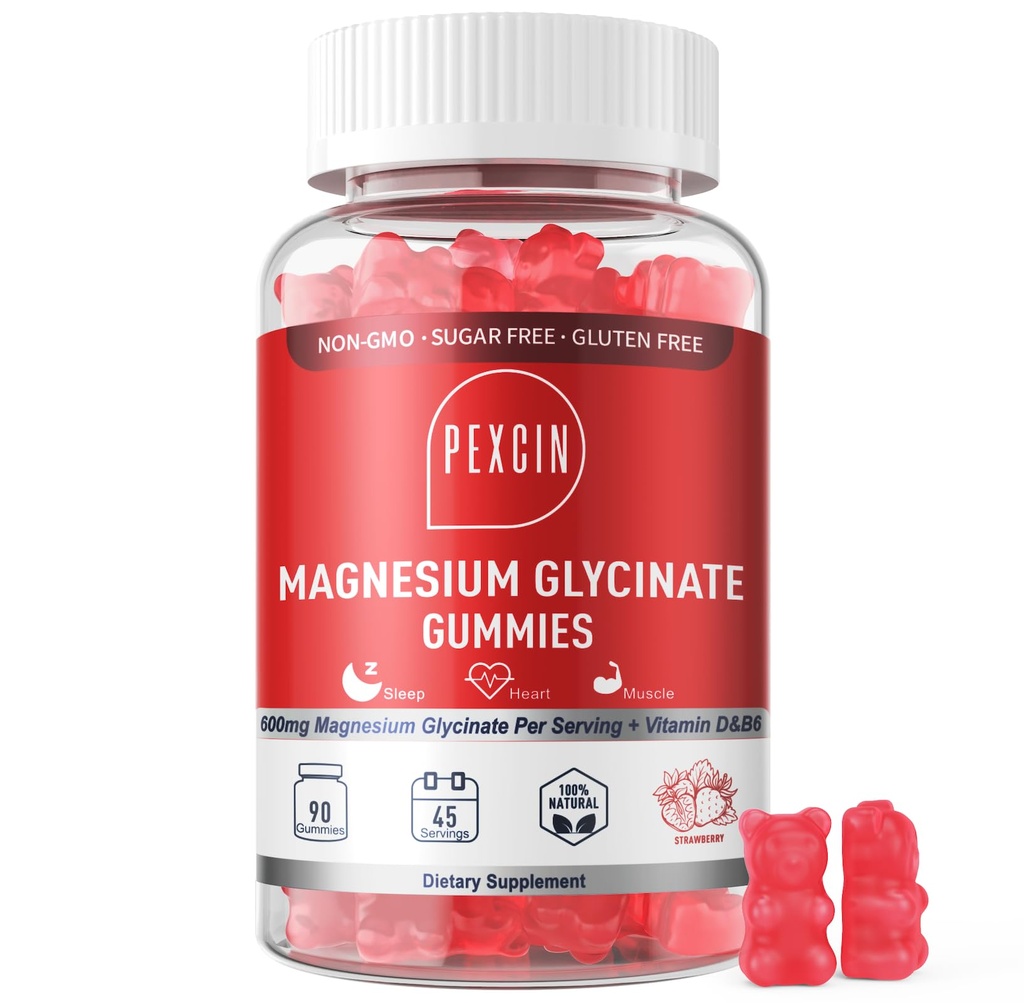Magnesio Glycinate Gummies per adulti e bambini, 1000mg Alto assorbimento Magnesio Complesso Supplemento, Zucchero Libero con Potassio,Vitamini per Calma, Dormire Suppr, Stress Relief, 90 Conti