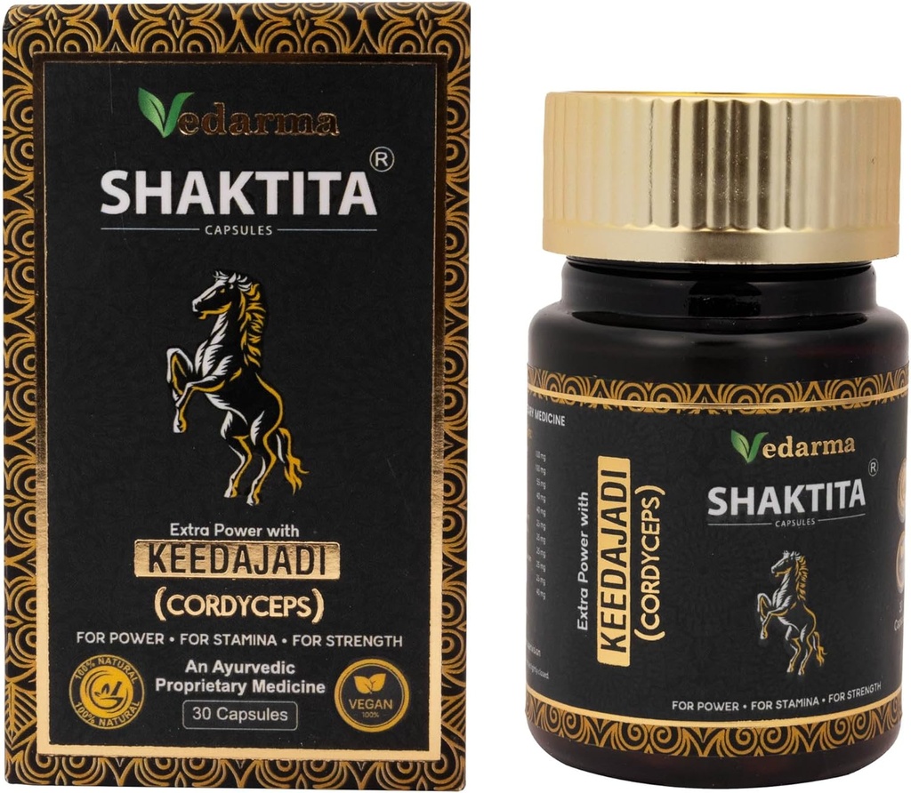 Shaktita Capsule con Keedajadi Infusion – Formula ayurvedica naturale per sostenere l'energia, la stamina, la vitalità e il benessere generale per gli stili di vita attivi (30 capsule)