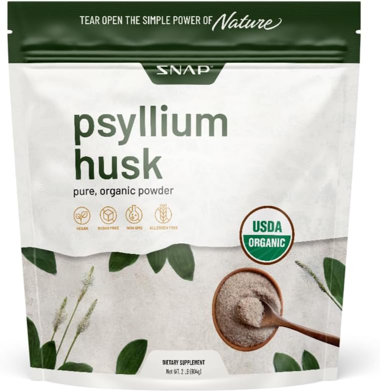 Snap Supplements Psyllium Husk USDA Bio-Pulver, Unterstützt gesundes Gut, sauberes Verdauungssystem, Aids Verdauungsgesundheit, Non-GMO, reines organisches Pulver, 2LB