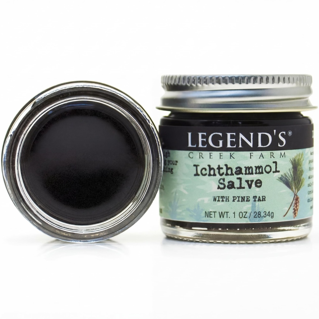 Legend's Creek Farm Kräutersalz - Heilende Salbe mit 20% Ichthammol Zeichnung Salz - Natürliche Balsam für Stings, & Splitter - 1 Unze - Handmade in USA (Ichthammol Pine Tar)