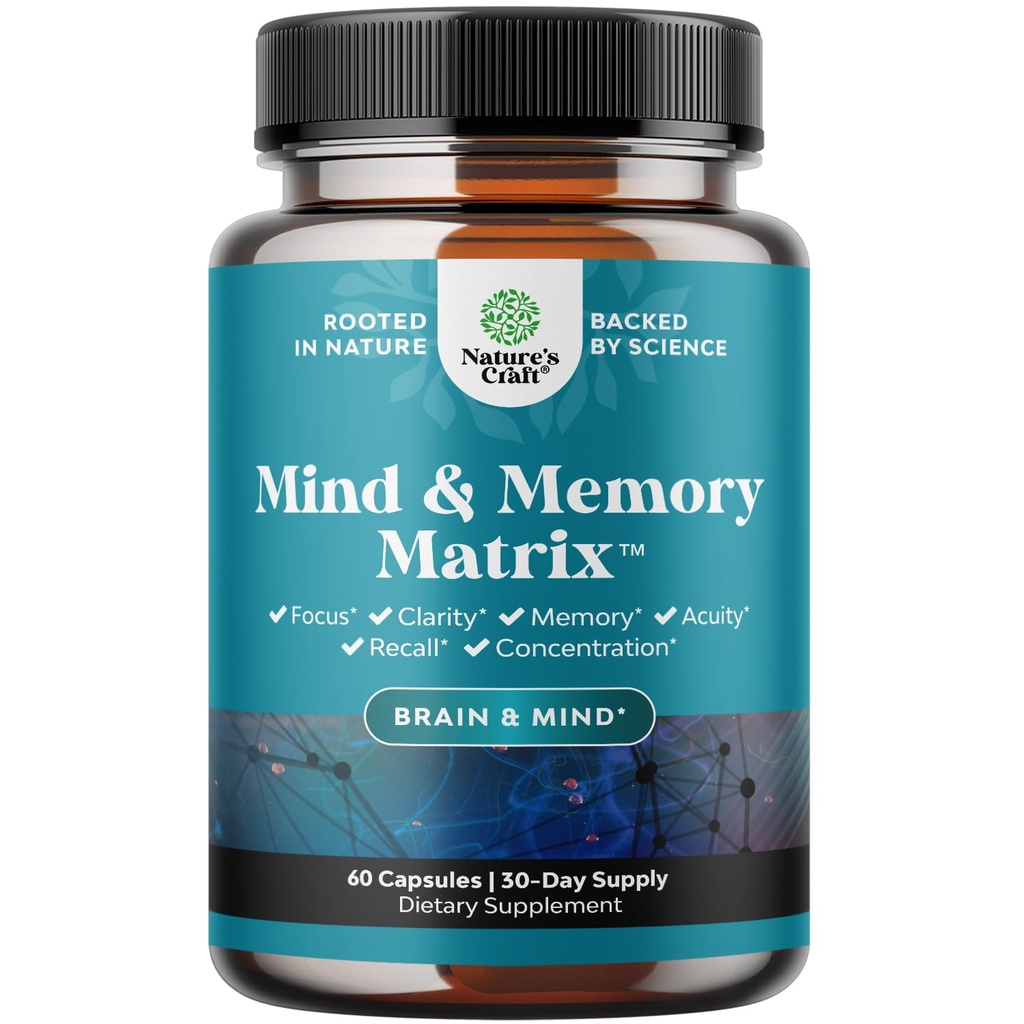 La mente naturale e il supplemento di memoria per aumentare le prestazioni mentali e la Clarity Supporta la funzione del cervello fatta con puro Estratto di tè verde DMAE Bitartrate e Vitamine 60 capsule da Natures Craft